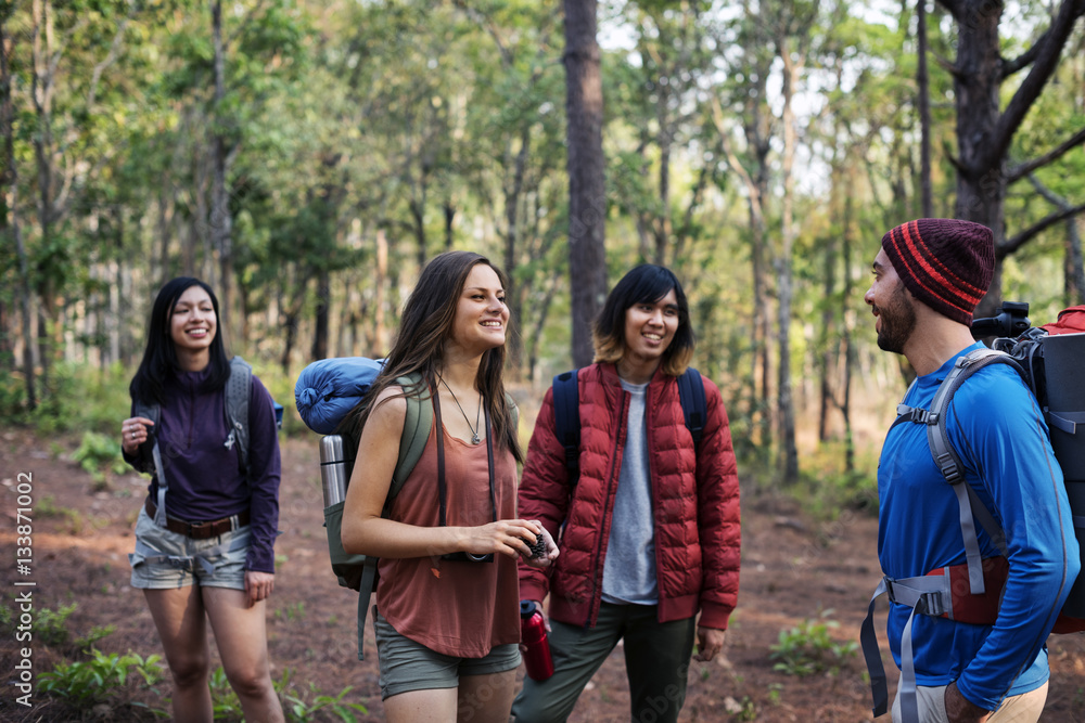 Friends Explore Nature Outdoors Concept