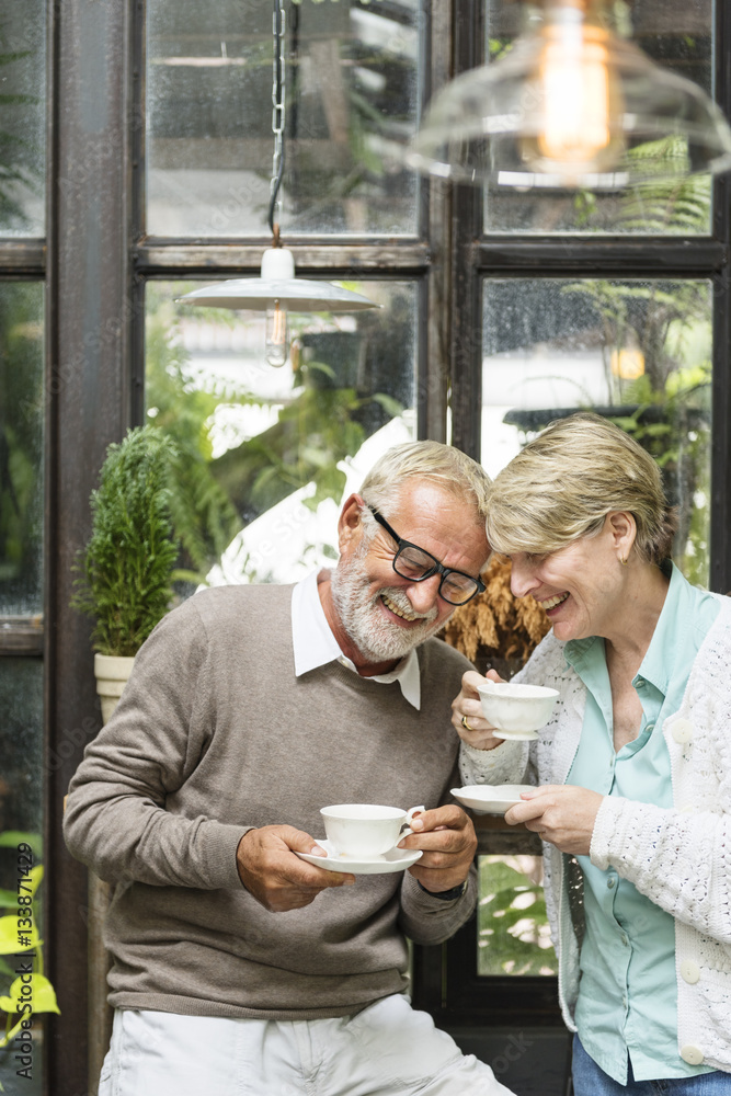 Senior Couple Afternoon Tean Drinking Relax Concept