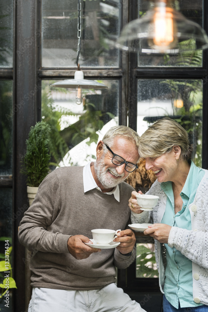 Senior Couple Afternoon Tean Drinking Relax Concept