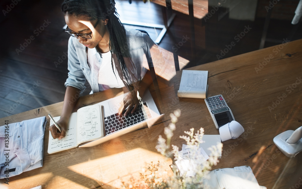 Woman Working Laptop Technology Writing Workplace Concept