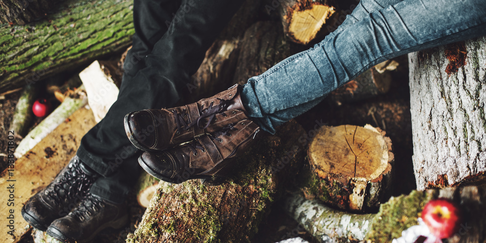 Human Leg Wood Log Sitting Relaxation Vacation Concept