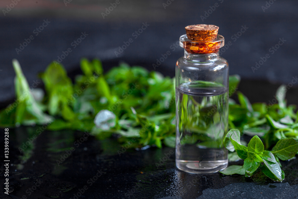 concept cooling organic cosmetics on dark background close up