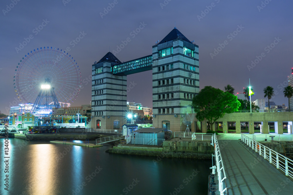 Cityscape of Yokohama city at night, Japan