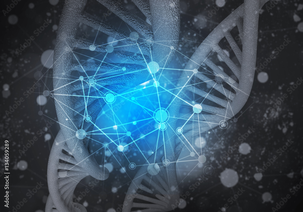 DNA molecules background, 3D rendering