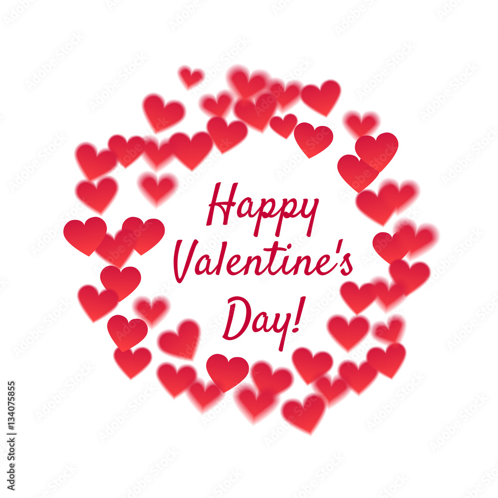 Vector illustration with the phrase Happy Valentines Day and red hearts frame. Romantic symbol of lo