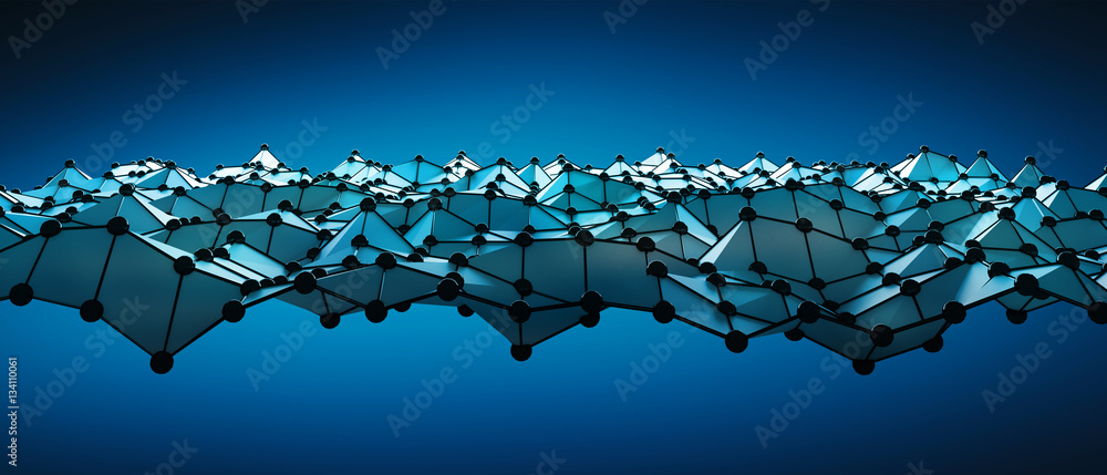 Abstract wave with dots and lines 3D rendering