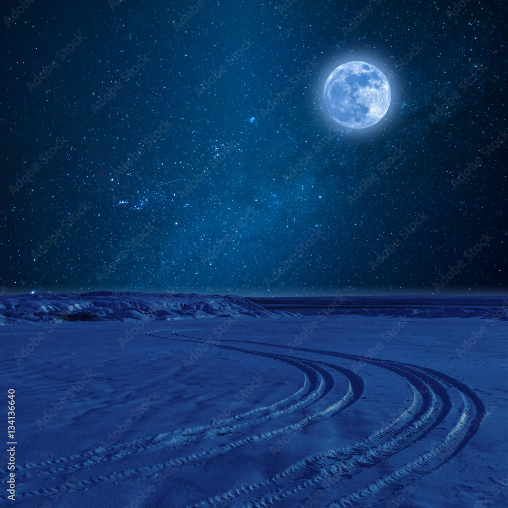 Night Landscape with Tire Trace