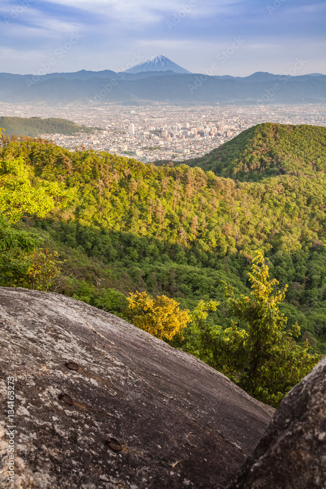 Mount Fuji and Kofu city in spring season