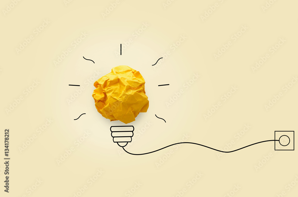 creative idea.Concept idea and innovation with paper light bulb on yellow background