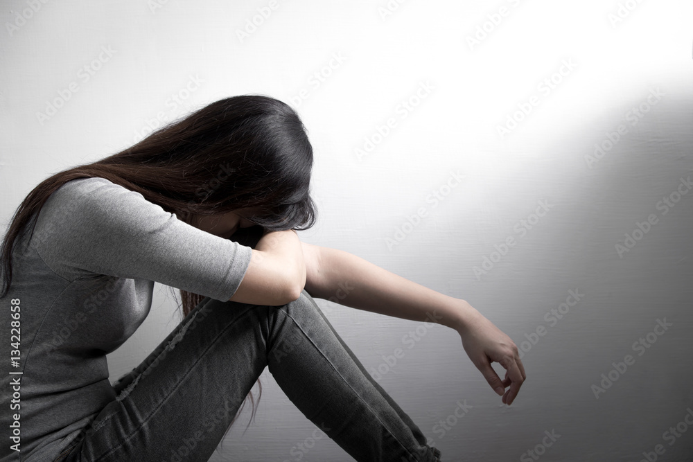 depression woman sit on floor