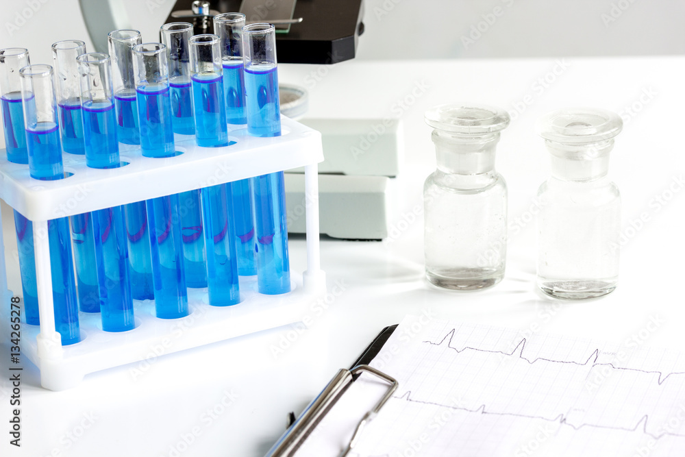 Laboratory, chemistry and science concept on white background