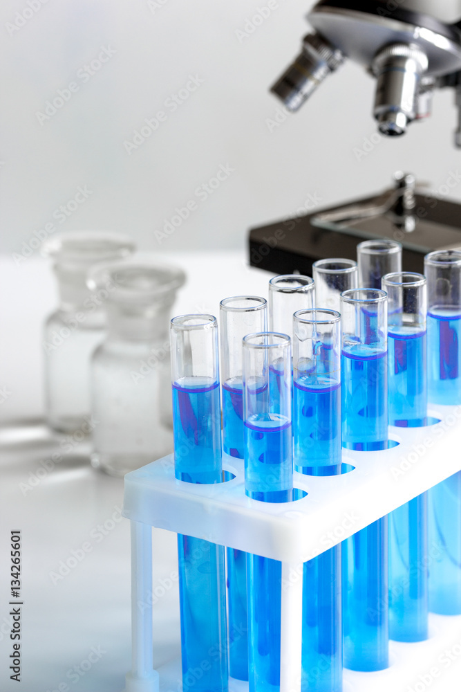 Laboratory, chemistry and science concept on white background