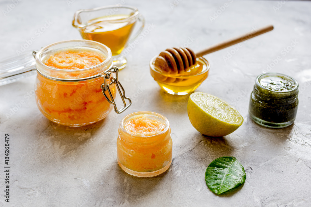 organic citrus scrub homemade on gray background