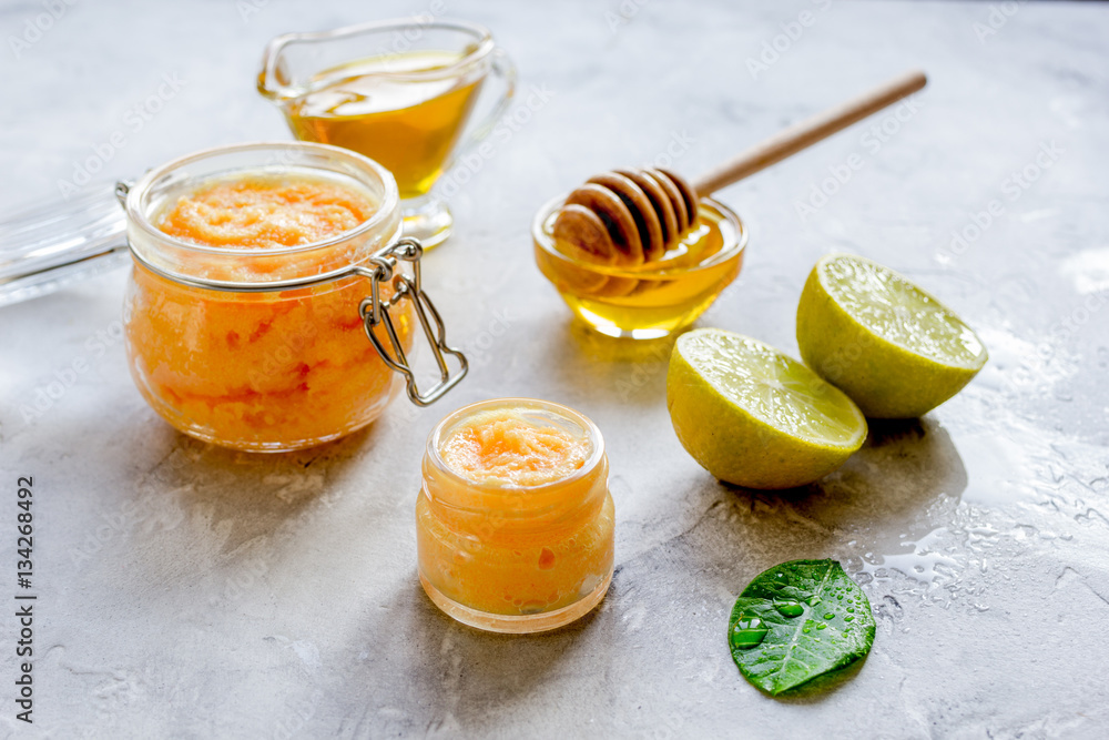 organic citrus scrub homemade on gray background