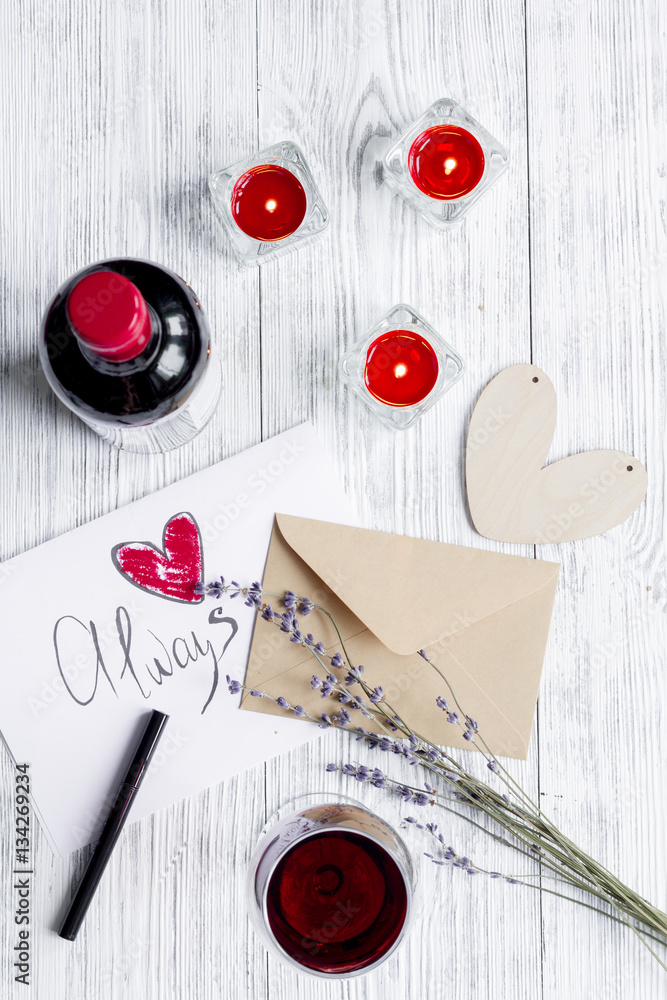 concept Valentines Day love letter wooden background top view