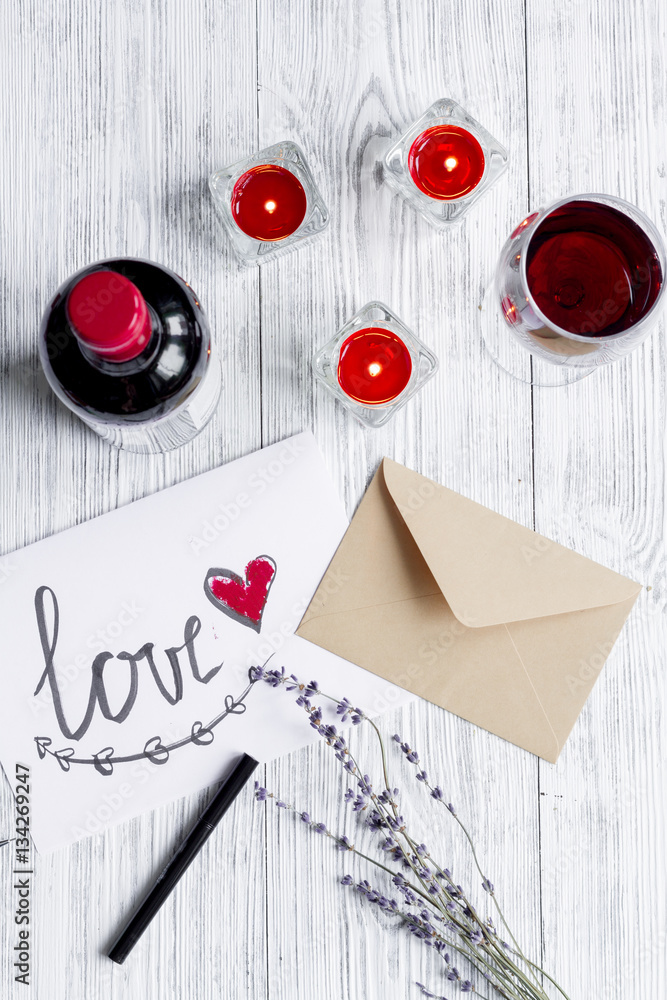 concept Valentines Day love letter wooden background top view