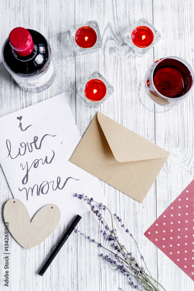 concept Valentines Day love letter wooden background top view