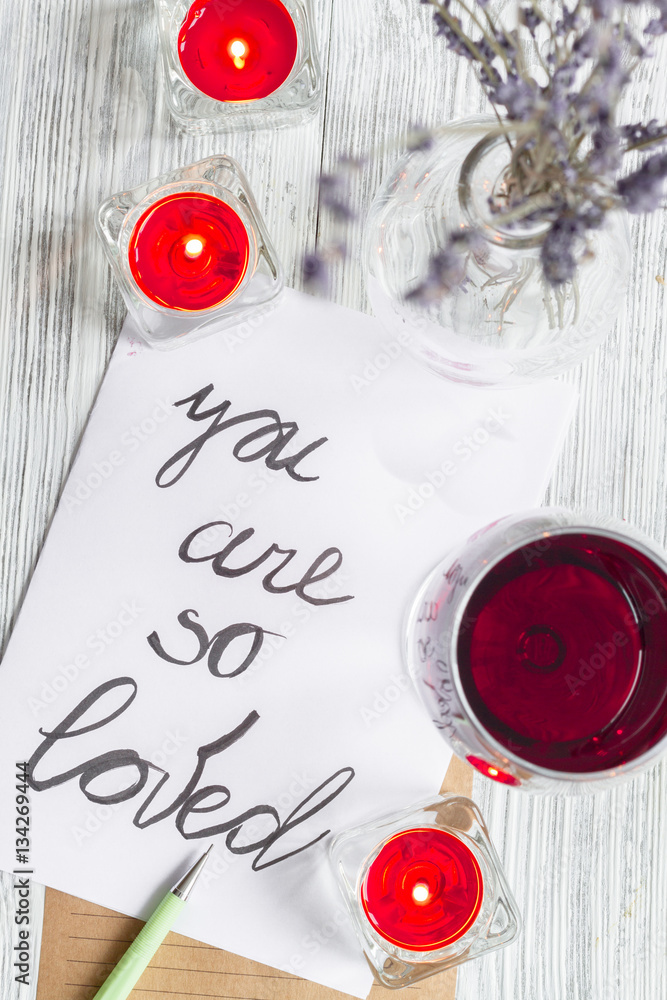 concept Valentines Day love letter wooden background top view