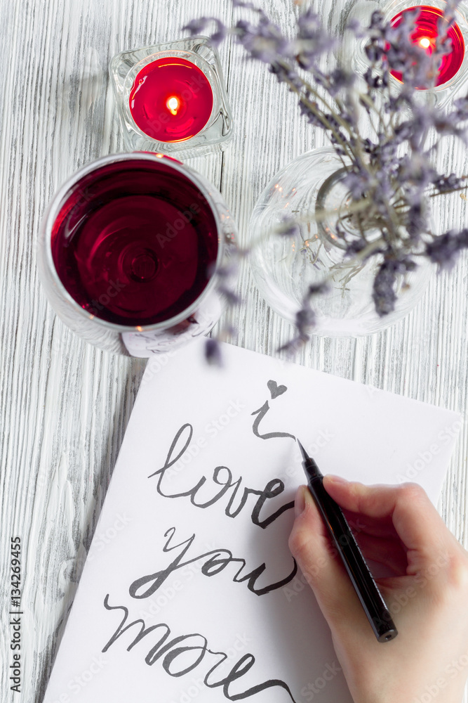 concept Valentines Day love letter wooden background top view