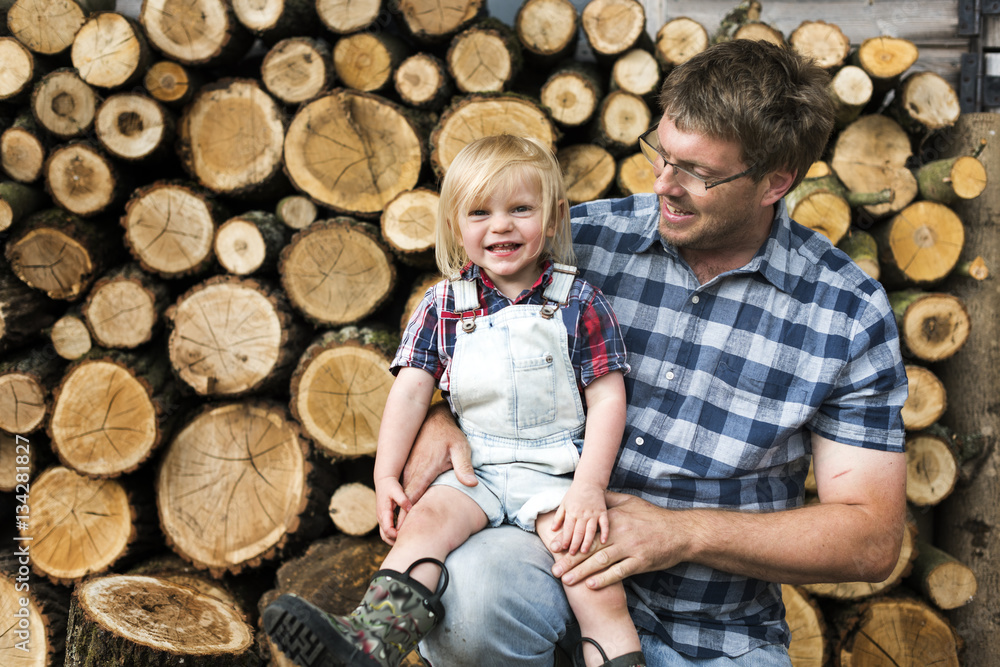 Father Kid Leisure Firewood Trunk Concept