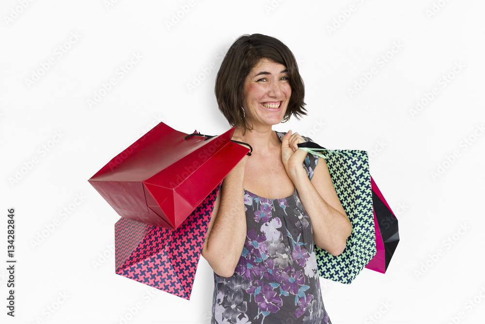 Woman Smiling Happiness Shopaholic Portrait Concept