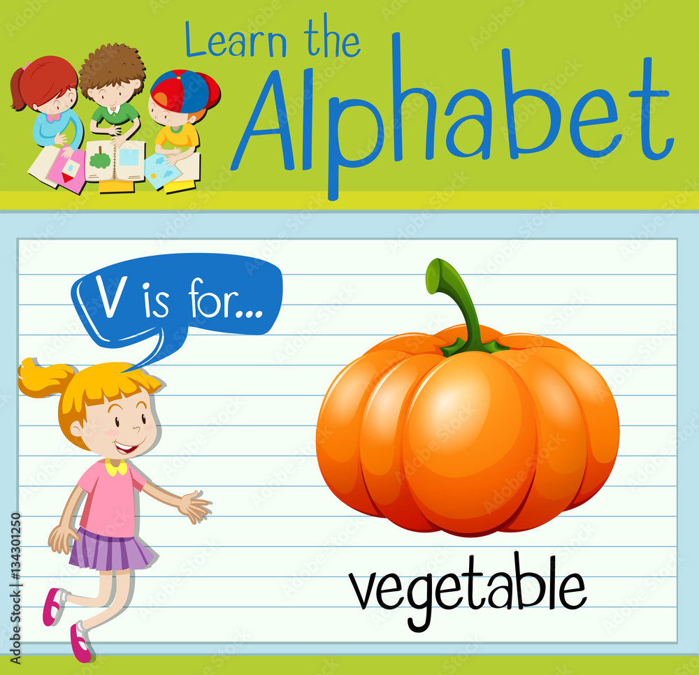 Flashcard letter V is for vegetable