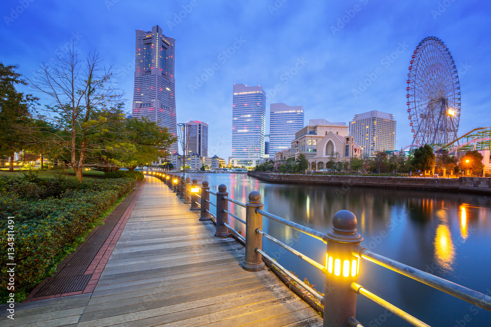 Cityscape of Yokohama city at night, Japan