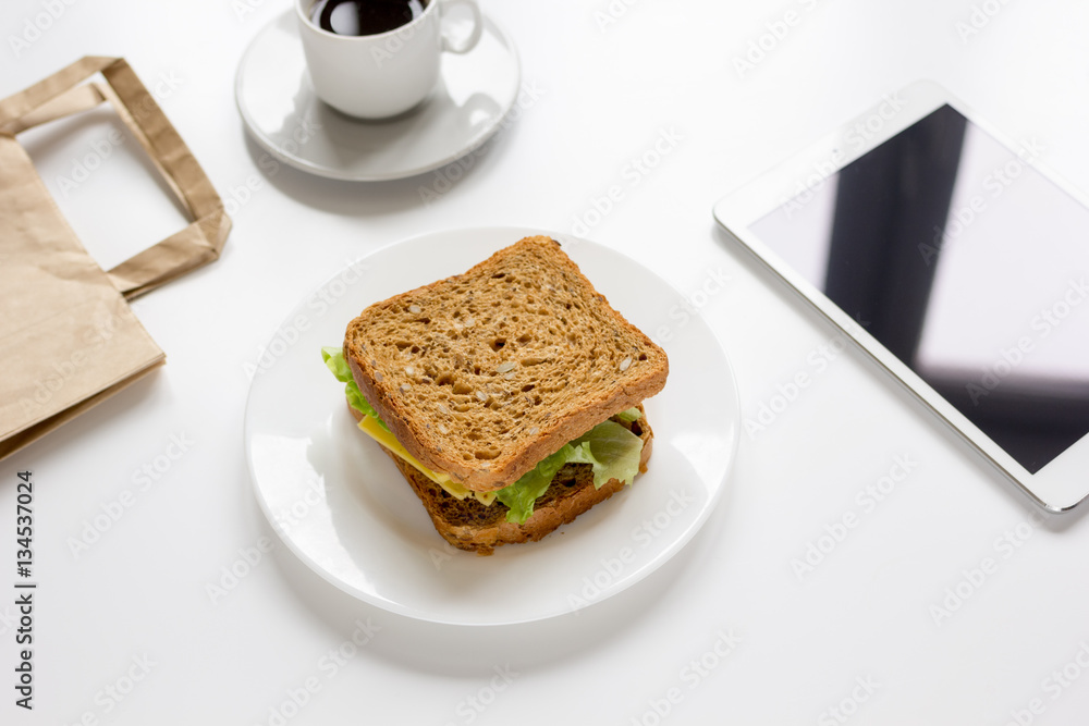 concept of lunch in officeat work top view