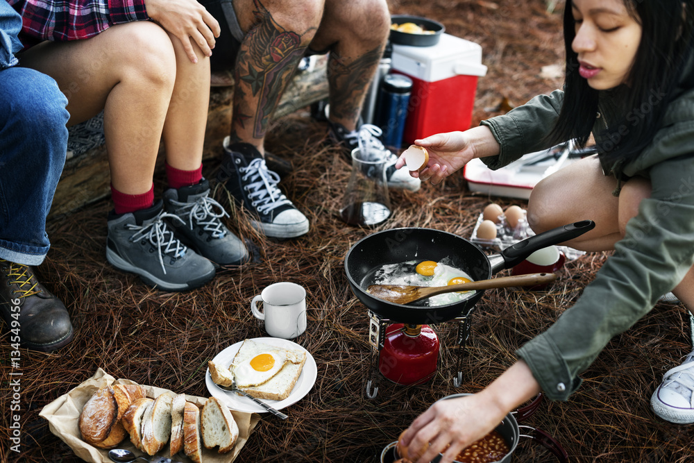 Friends Camping Eating Food Concept