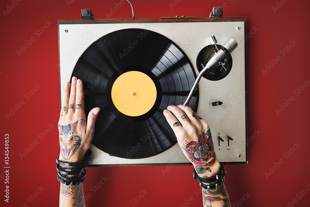 Vinyl Audio Music Rhythm Playing Tattoo Art Concept