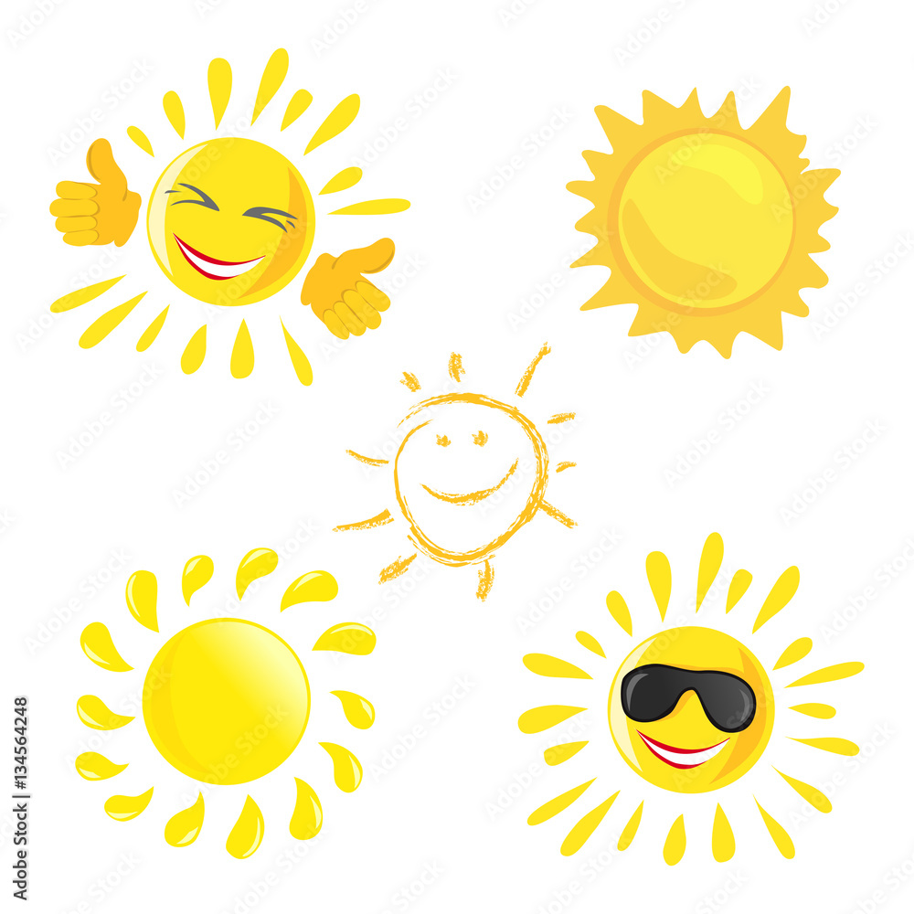 sun icon. set of different cheerful suns