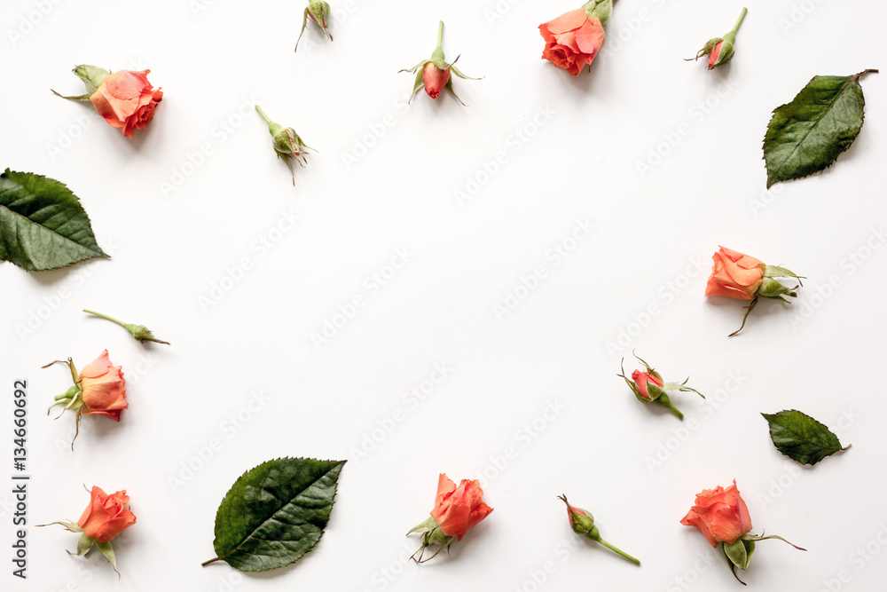 pattern of flowers on white background top view mock up