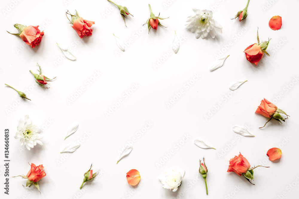 pattern of flowers on white background top view mock up