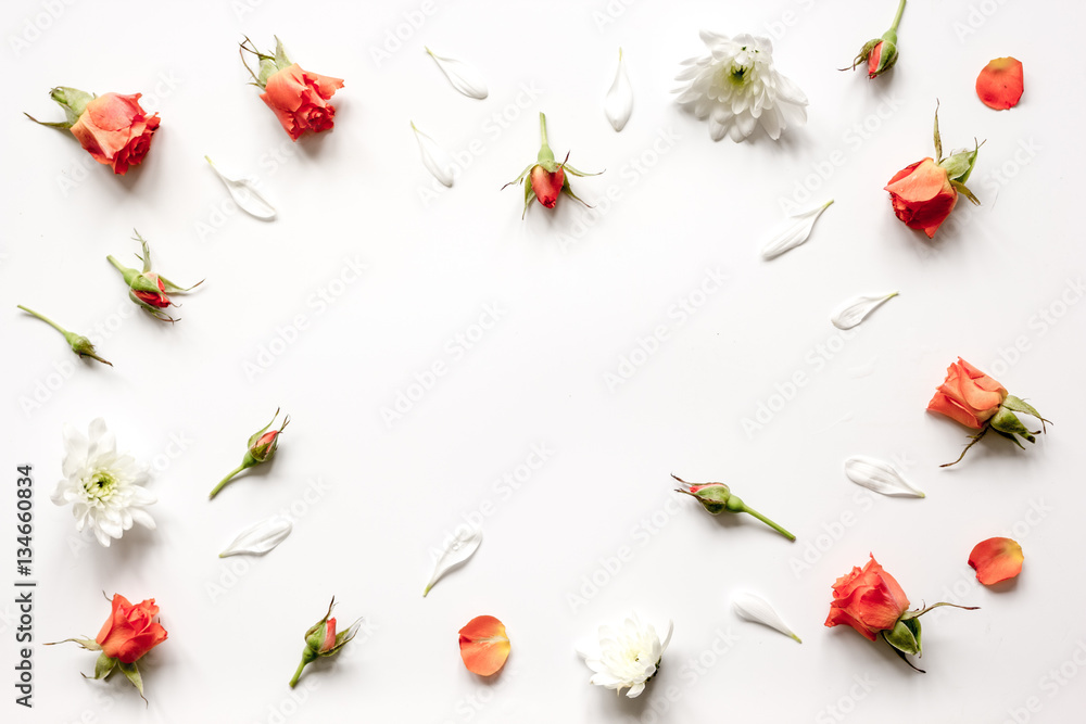 pattern of flowers on white background top view mock up