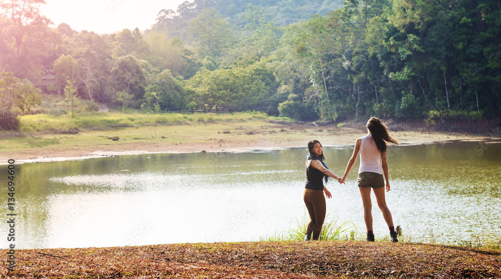 Girls Friends Exploring Outdoors Nature Concept