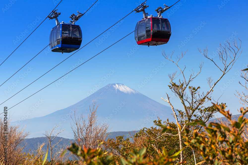 Ropeway to the Mount Fuji. An active volcano and the highest mountain in Japan