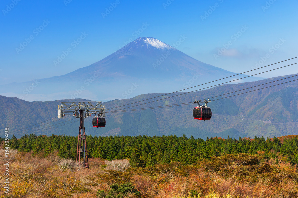 Ropeway to the Mount Fuji. An active volcano and the highest mountain in Japan