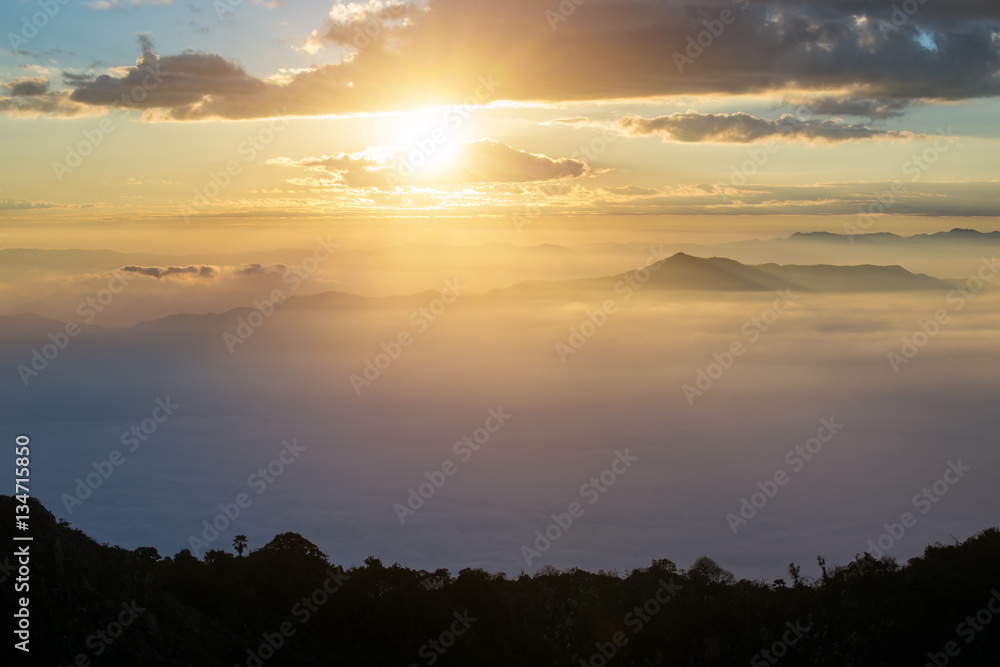 Landscape of Chiang Dao mountain with cloud in Chiangmai, Thailad