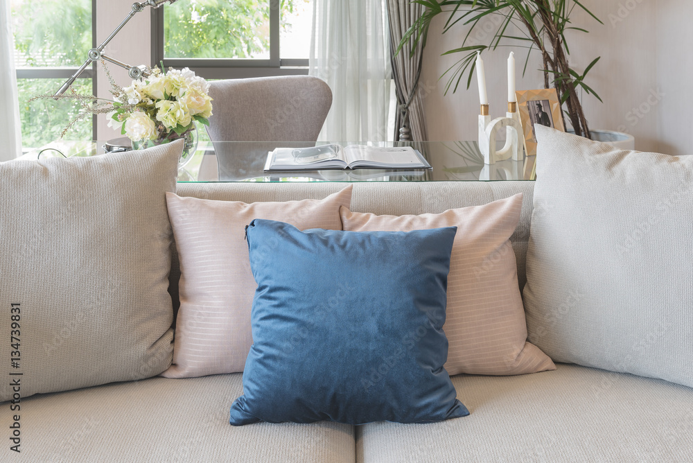 luxury living room with elegant sofa and set of pillows