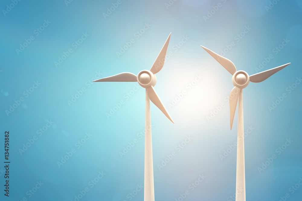 Composite image of three wind turbine machine 3d