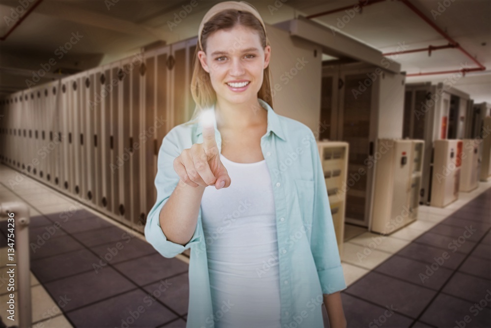 Composite image of pretty hipster pointing with her finger 