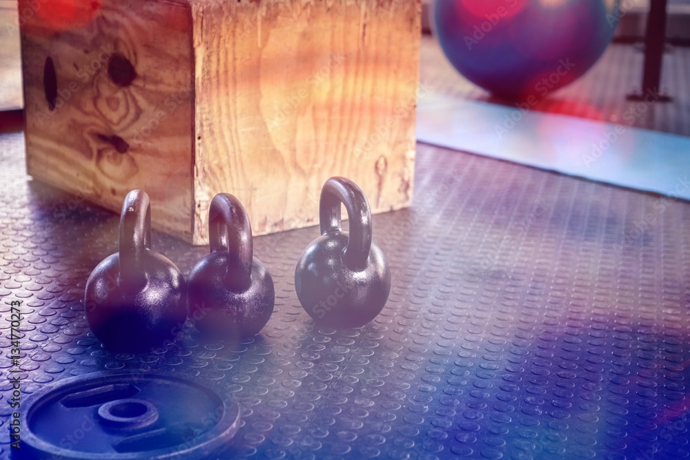 Kettlebells and wooden block