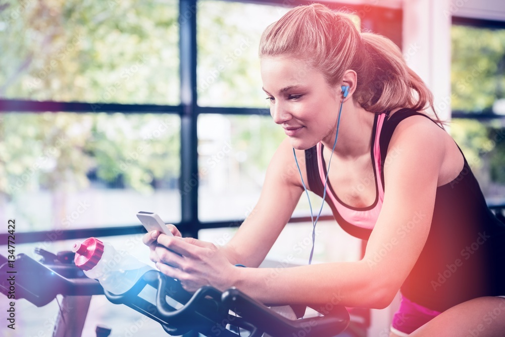 Woman listening music and text messaging