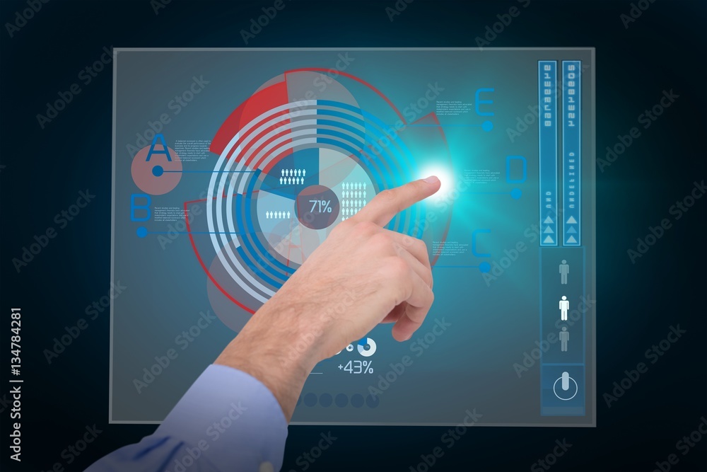 Composite image of hand of a businessman pointing something