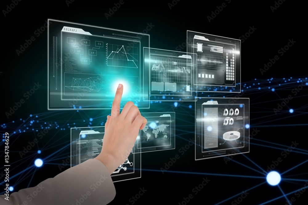 Composite image of businesswoman pointing 3d