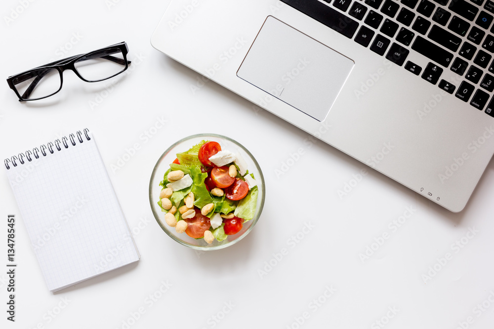 concept of lunch in officeat work top view