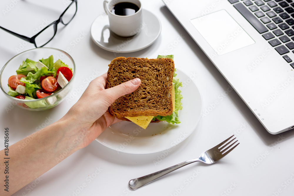 concept of lunch in officeat work top view