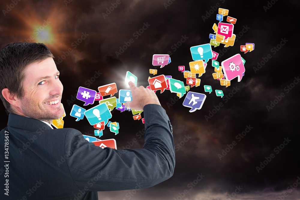 Composite image of businessman pointing with his finger 3d