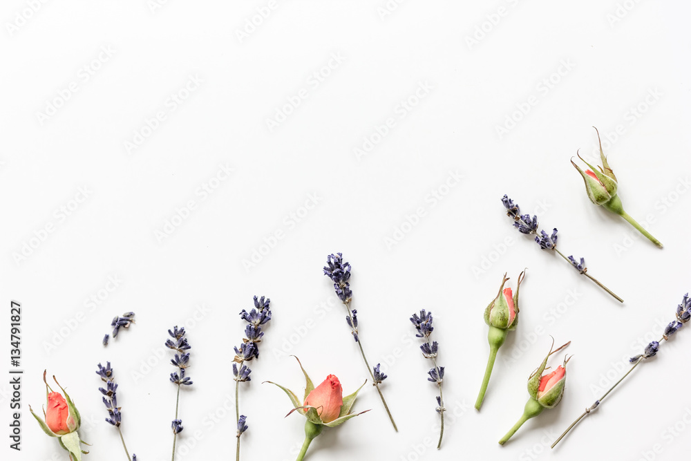 pattern of flowers on white background top view mock up