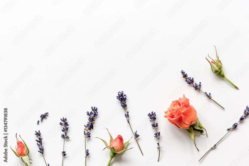 pattern of flowers on white background top view mock up